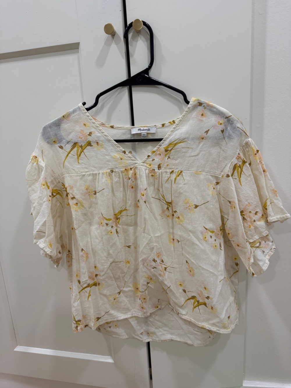 Madewell Cream Floral V-Neck Puff Sleeve Blouse